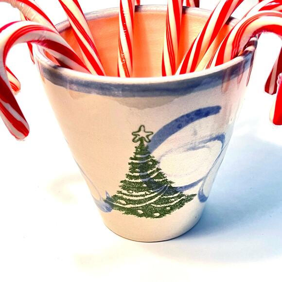 Christmas Trees Pottery Vase with Blue Swirls/Decorative, Vase or Utensil Holder - Picture 2 of 8